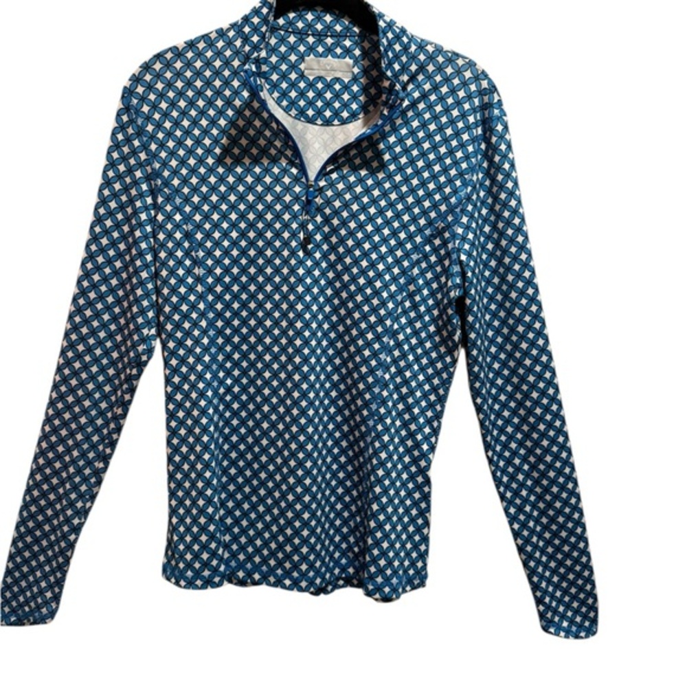 Callaway Blue and White Patterned Long Sleeve 1/4 Zip